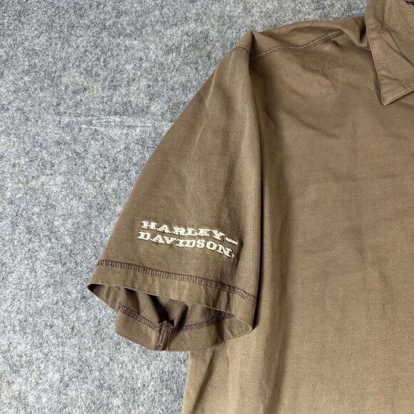 Harley Davidson Polo Shirt Large Ombré Brown Pullover Motorcycle Embroidered - Picture 4 of 12
